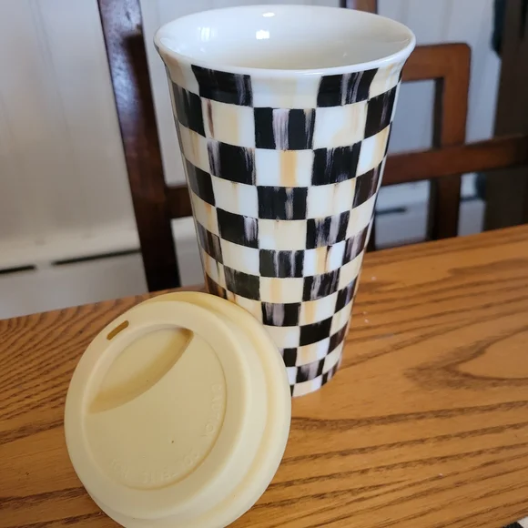 Mackenzie-Childs Checkered Travel Tumbler with Cream Lid - Picture 5 of 5